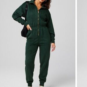 Fabletics Green Zip Front Jumpsuit Cozy Cord Onesie Small